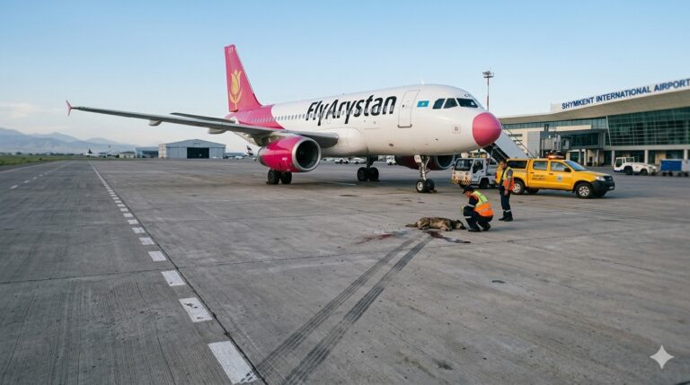 Шымкент әуежайында ұшақ итті қағып кетті