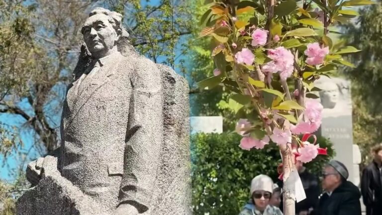 Алматыда Қаныш Сәтбаевтың бейітіне сакура көшеттері отырғызылды