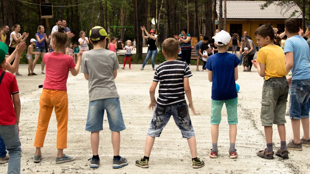 Petropavlovsk, Kazakhstan - May 28, 2016: GREEN PARK Luxury Family Park Hotel. Children and parents relax, play, dance. The resort area Petropavlovsk, Kazakhstan.