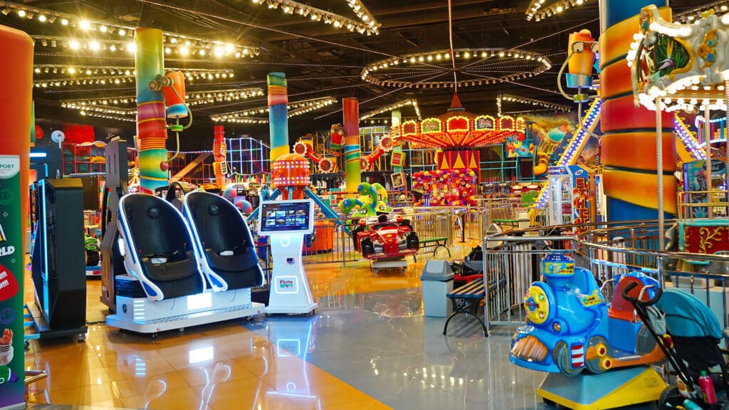 Almaty, Kazakhstan - 05.22.2025 : An amusement park for children in a large shopping mall.