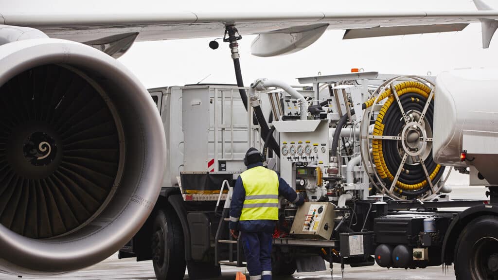 Refueling of the aircraft at the airport.