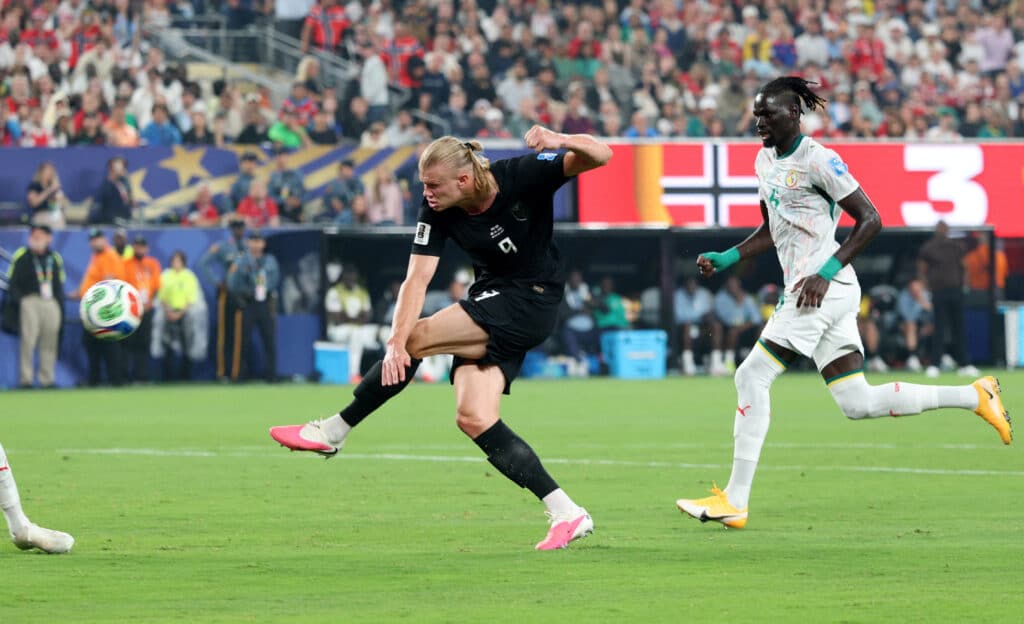 Soccer Football - FIFA World Cup 2026 - Group I - Norway v Senegal - New York/New Jersey Stadium, East Rutherford, New Jersey, U.S. - June 22, 2026 Norway's Erling Haaland shoots at goal IMAGN IMAGES via Reuters/Vincent Carchietta