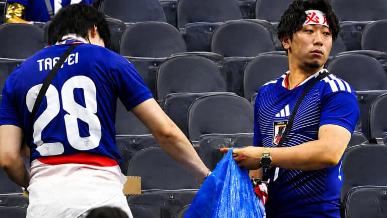 Japanese fans’ stadium cleanups spark debate over household chores