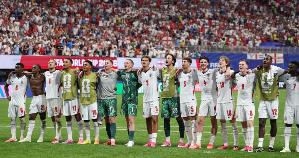 Soccer Football - FIFA World Cup 2026 - Round of 32 - England v DR Congo - Atlanta Stadium, Atlanta, Georgia, U.S. - July 1, 2026 England players celebrate after the match as England qualify for the Round of 16 stage of the World Cup REUTERS/Paul Childs