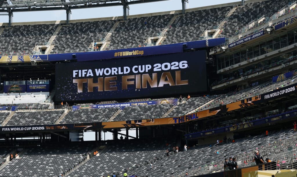 Soccer Football - FIFA World Cup 2026 - Final - Spain v Argentina - New York/New Jersey Stadium, East Rutherford, New Jersey, U.S. - July 19, 2026 General view as the big screen displays a message reading "FIFA World Cup 2026 The Final" inside the stadium before the match REUTERS/Lee Smith