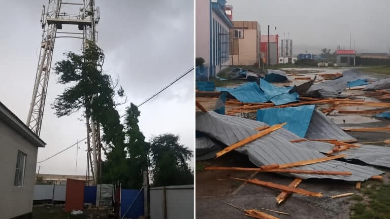 В Актюбинской области вышка связи рухнула на магазин: пострадали три человека